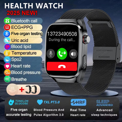 Smart Watch 2025 with Micro Physical Examination ECG, Uric Acid and Body Fat Monitoring, Bluetooth Calling