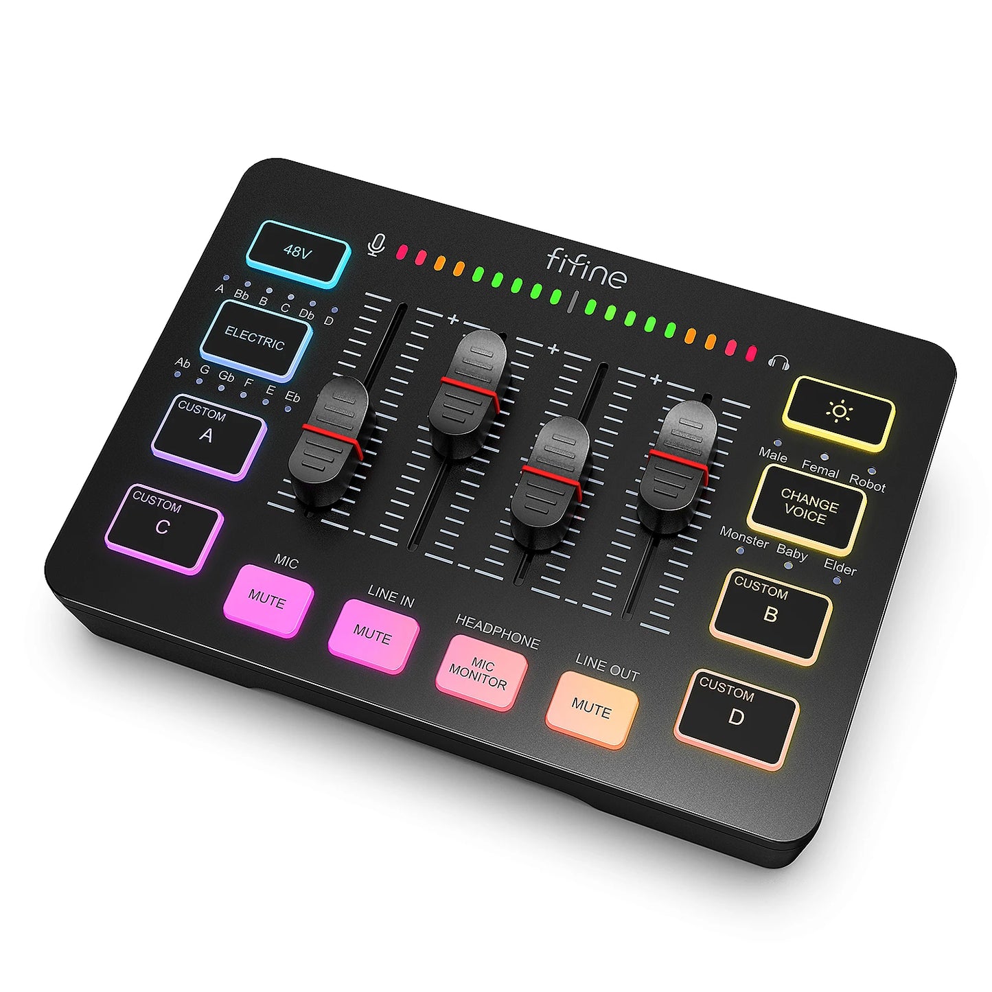Audio Mixer Professional 4-Channel RGB with XLR Microphone Interface for Gaming, Podcasting, and Streaming - Ampligame SC3