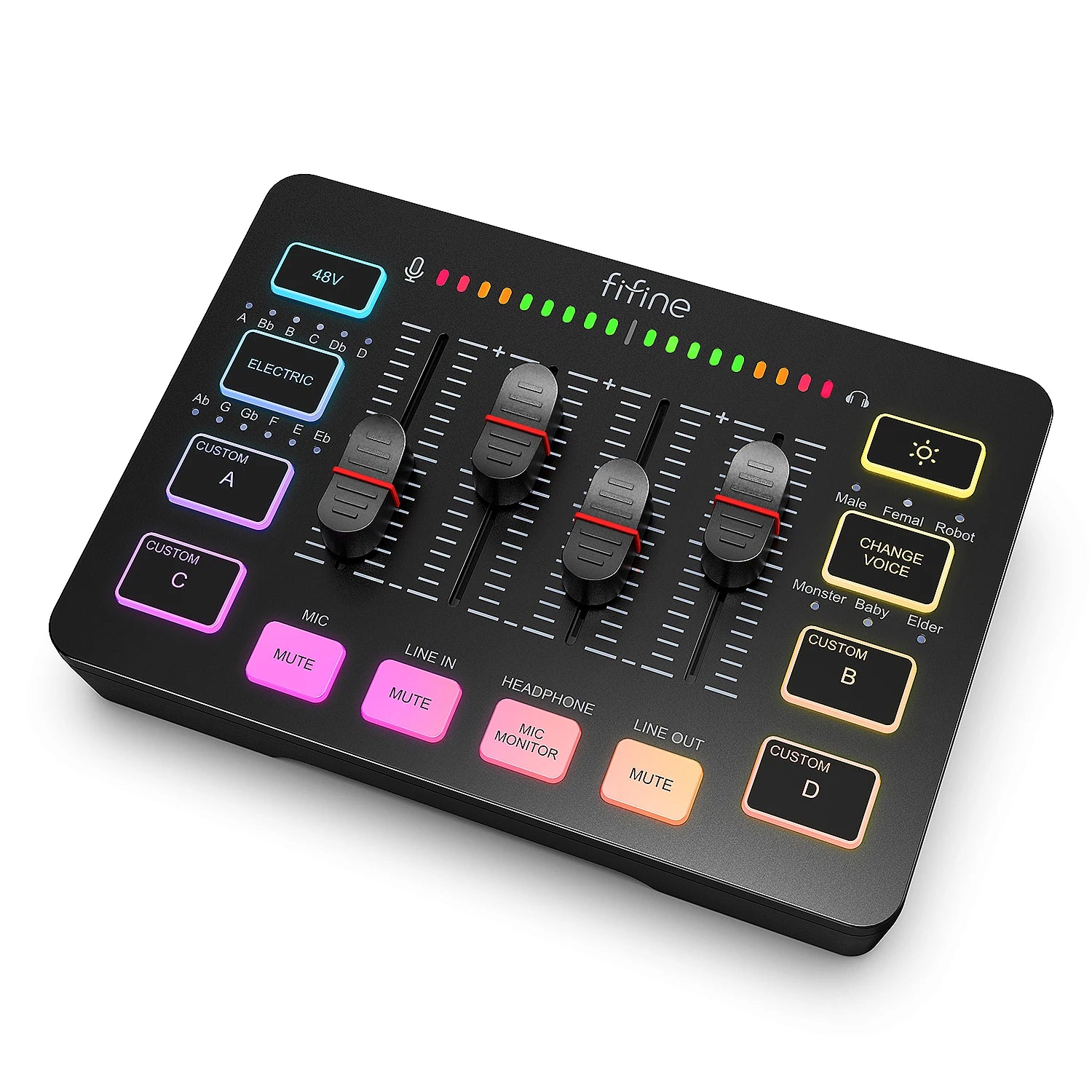 Audio Mixer Professional 4-Channel RGB with XLR Microphone Interface for Gaming, Podcasting, and Streaming - Ampligame SC3