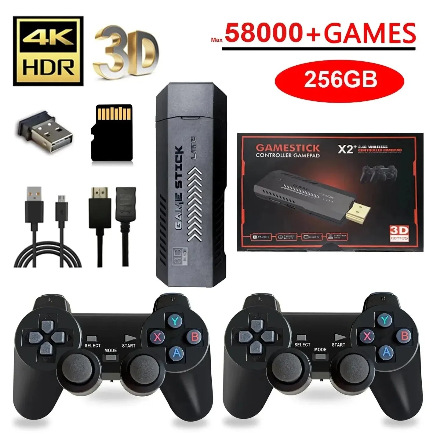 X2 Plus Retro Video Game Console with GD10 Pro Stick - 64GB/128GB/256GB Storage, 50,000 Games, 4K 3D HD Support, Wireless Controller