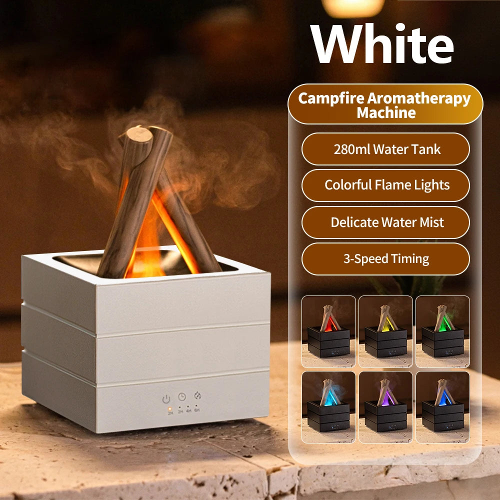 Ultrasonic Aroma Diffuser with Simulated Flame and LED Light - Bonfire Air Humidifier and Essential Oil Fogger