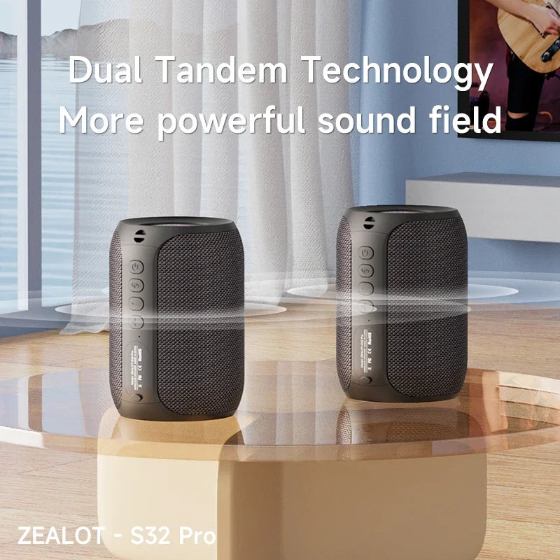 Zealot S32 Pro Bluetooth Waterproof Portable Subwoofer Speaker with Dual Pairing and 3600mAh Battery