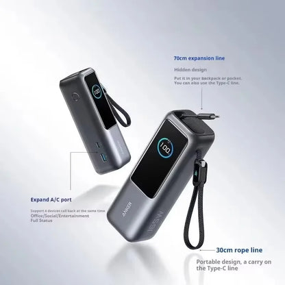 Anker Zolo 25000mAh Power Bank with 165W Maximum Fast Charging and Retractable Cables for Mobile Devices and Laptops