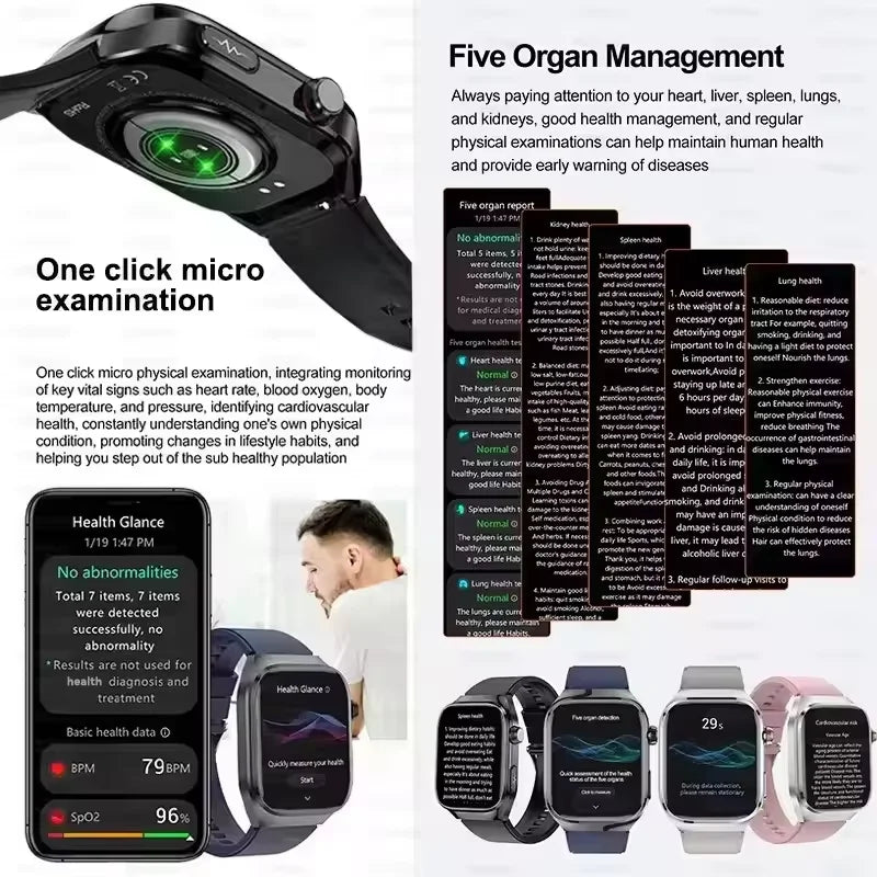 Smart Watch 2025 with Micro Physical Examination ECG, Uric Acid and Body Fat Monitoring, Bluetooth Calling