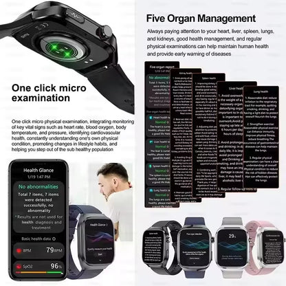 Smart Watch 2025 with Micro Physical Examination ECG, Uric Acid and Body Fat Monitoring, Bluetooth Calling
