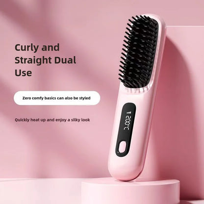 Portable Hair Straightening Comb with Anti-Scald Technology and Cordless USB Charging