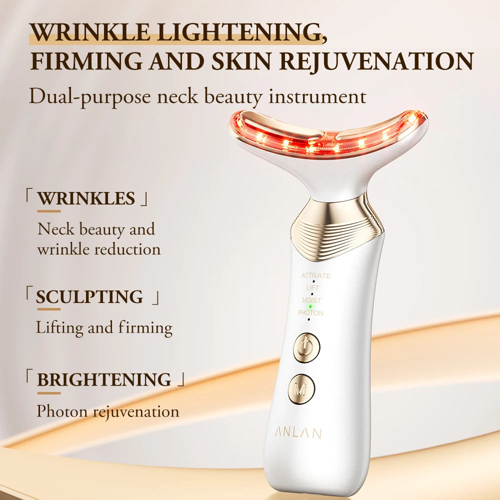 ANLAN Dual Polar Neck Beauty Device for Anti-Aging and Double Chin Reduction with EMS Facial Lifting and 5-Color Photon Warm Massage Technology in 24K Gold