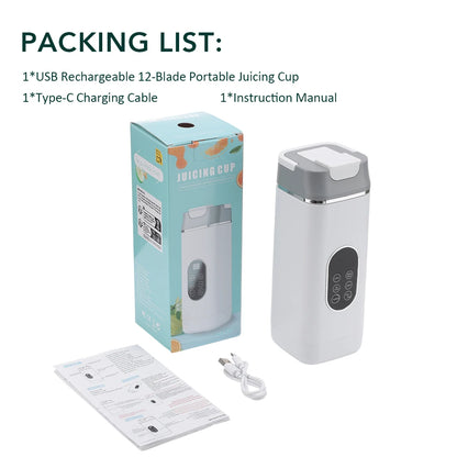 Portable Electric Juicer 6-Blade with USB Charging - 2 Travel Cups