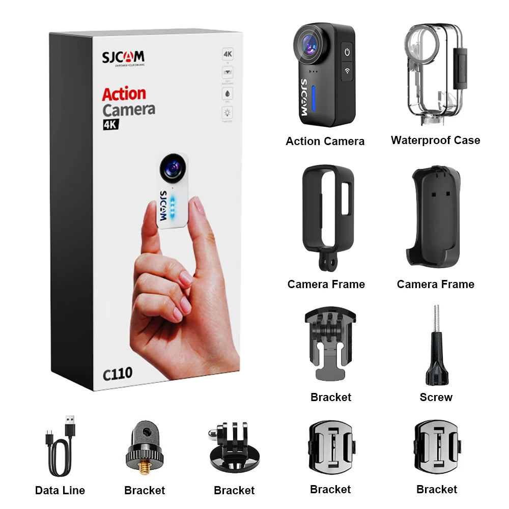 C110 4K HD Waterproof Action Camera with WiFi, Electronic Image Stabilization, 135° Wide Angle Lens, and 2.5-Hour Battery Life