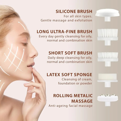 5-in-1 Facial Cleansing Brush and Multi-Functional Rotating Massage Device for Pore Cleansing Electric 