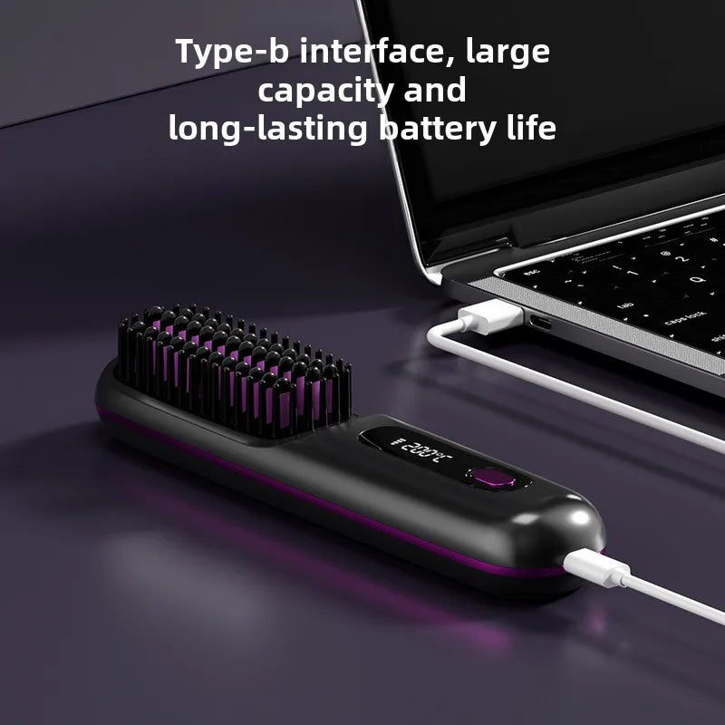 Portable Hair Straightening Comb with Anti-Scald Technology and Cordless USB Charging
