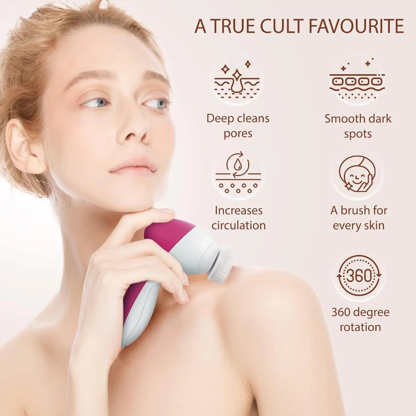5-in-1 Facial Cleansing Brush and Multi-Functional Rotating Massage Device for Pore Cleansing Electric 