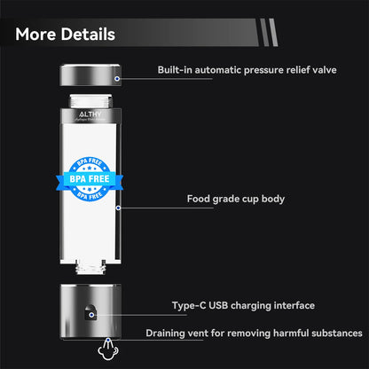 ALTHY Hydrogen Water Generator Bottle with Dupont SPE+PEM Dual Chamber, Ppb & Time & Battery Display, and H2 Inhalation Device