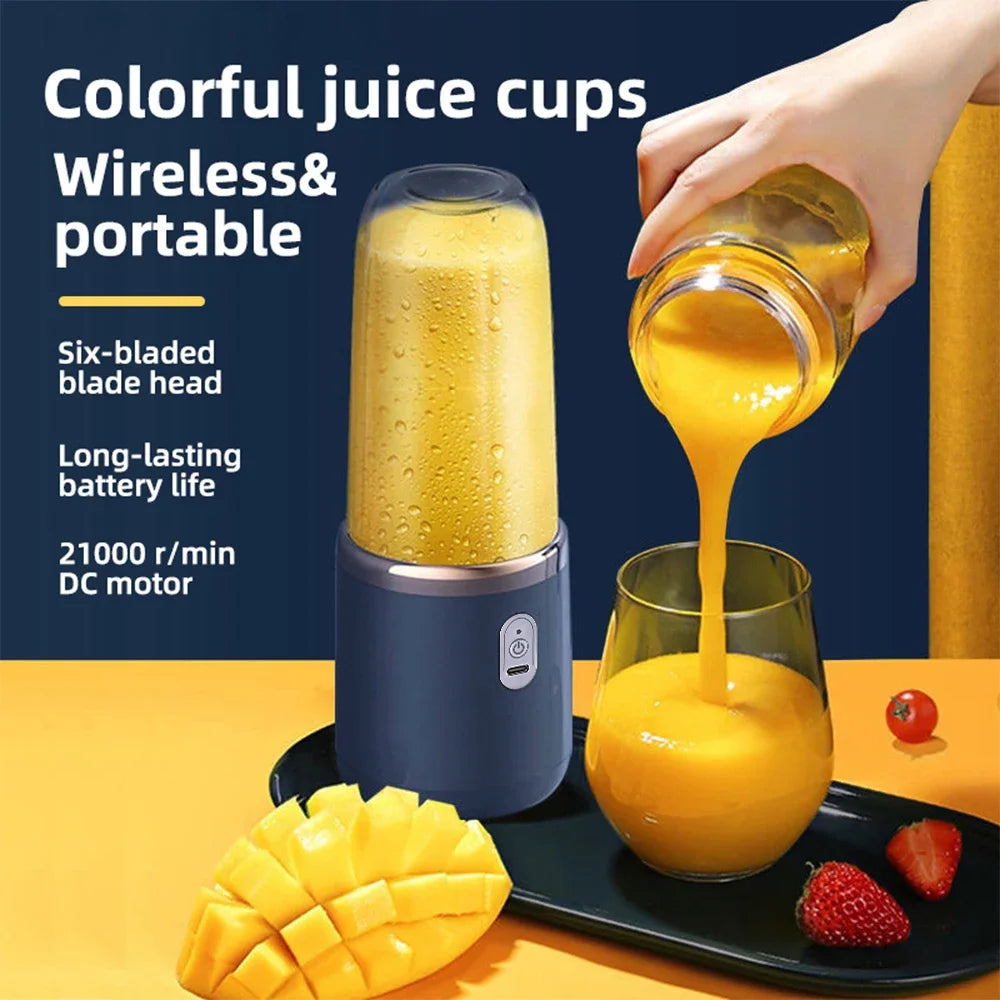 Portable Electric Juicer 6-Blade with USB Charging - 2 Travel Cups
