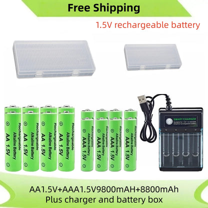 AA and AAA Rechargeable Battery 1.5V AA 9800Mah+Aaa 8800Mah+Charger for Computer Clock Radio Video Game Digital Camera AA AAA