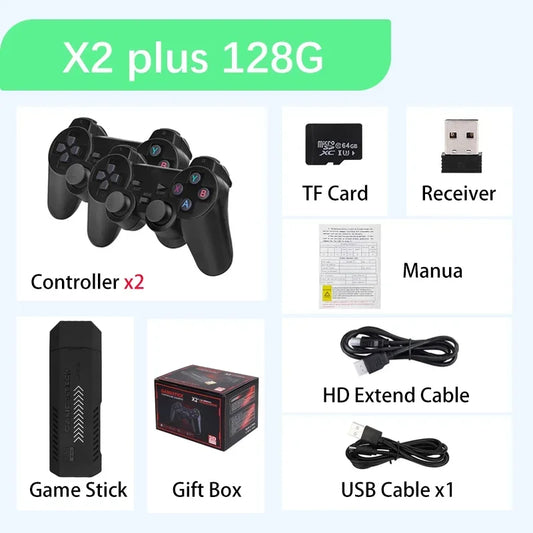 X2 Plus Retro Video Game Console with GD10 Pro Stick - 64GB/128GB/256GB Storage, 50,000 Games, 4K 3D HD Support, Wireless Controller