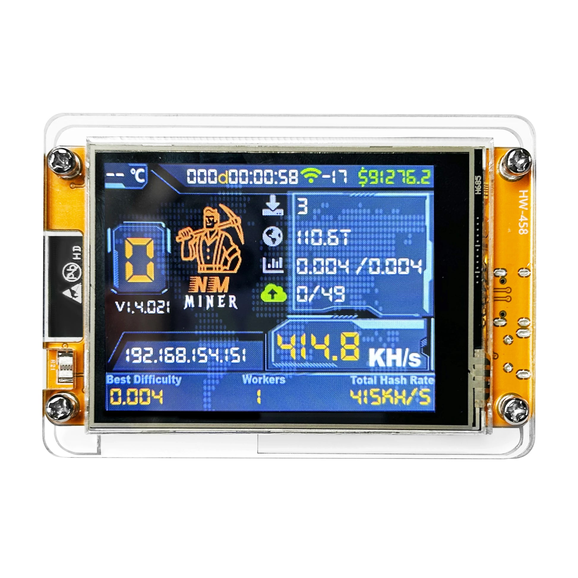 Nmminer Nerdminer V2 Cryptocurrency Mining Device with 2.8-Inch Smart Display and 960Kh/S Hashrate for Bitcoin Mining - Model ESP32-2432S028R DROOM
