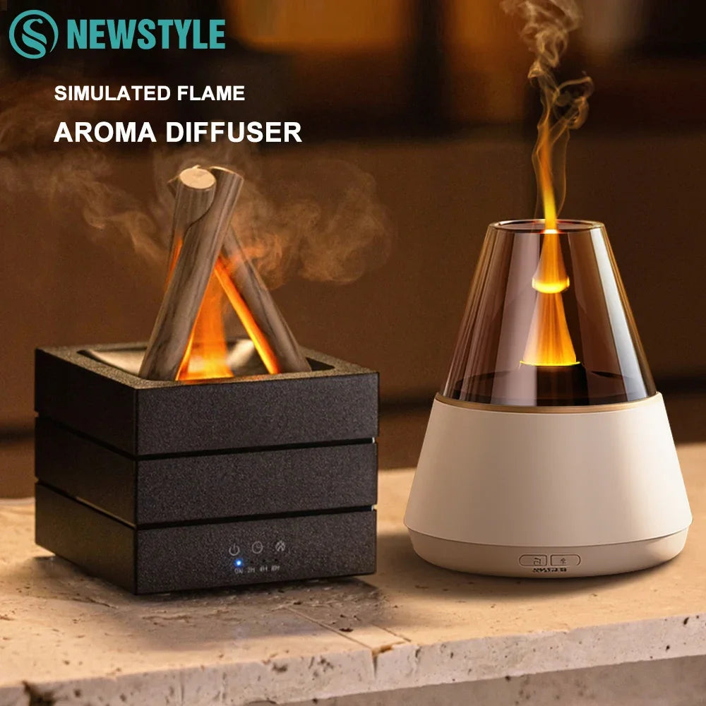 Ultrasonic Aroma Diffuser with Simulated Flame and LED Light - Bonfire Air Humidifier and Essential Oil Fogger