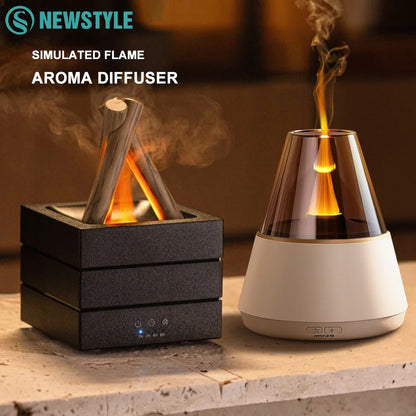 Ultrasonic Aroma Diffuser with Simulated Flame and LED Light - Bonfire Air Humidifier and Essential Oil Fogger