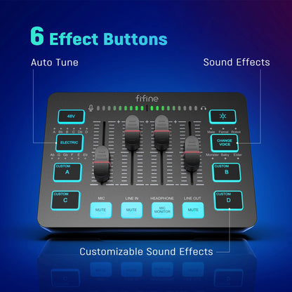 Audio Mixer Professional 4-Channel RGB with XLR Microphone Interface for Gaming, Podcasting, and Streaming - Ampligame SC3