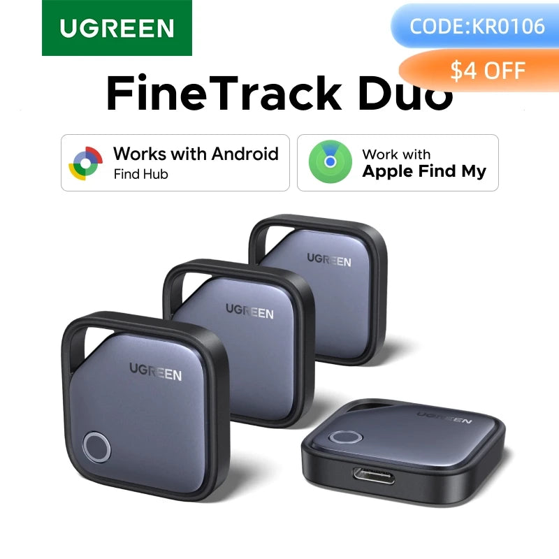 UGreen Dual System Compatible Smart Finder for Apple Find My (iOS) and Find Hub App (Android) Bluetooth Tracker Card