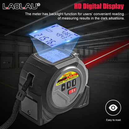 3-in-1 Laser Rangefinder with 5M Tape Measure and Handheld Laser Meter for Accurate Measurements and Cross Line Laser Level