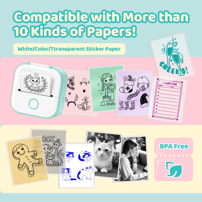 Phomemo T02 Wireless Mini Thermal Printer - Portable Adhesive Sticker Printer for DIY Projects and Journaling, Ideal Gift for Students