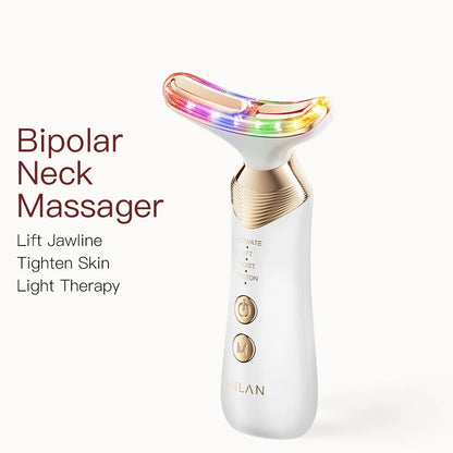ANLAN Dual Polar Neck Beauty Device for Anti-Aging and Double Chin Reduction with EMS Facial Lifting and 5-Color Photon Warm Massage Technology in 24K Gold