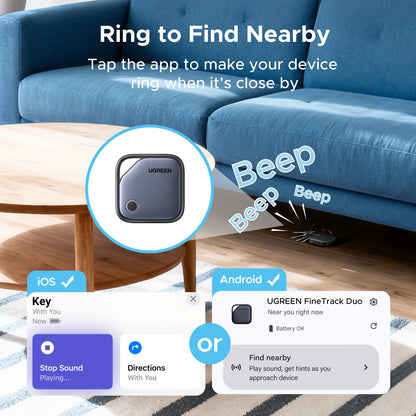UGreen Dual System Compatible Smart Finder for Apple Find My (iOS) and Find Hub App (Android) Bluetooth Tracker Card