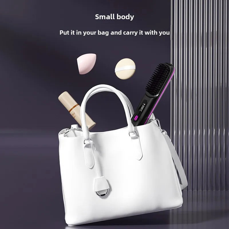 Portable Hair Straightening Comb with Anti-Scald Technology and Cordless USB Charging