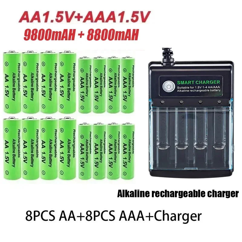 AA and AAA Rechargeable Battery 1.5V AA 9800Mah+Aaa 8800Mah+Charger for Computer Clock Radio Video Game Digital Camera AA AAA