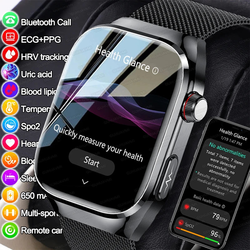 Smart Watch 2025 with Micro Physical Examination ECG, Uric Acid and Body Fat Monitoring, Bluetooth Calling
