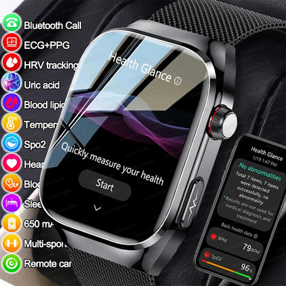 Smart Watch 2025 with Micro Physical Examination ECG, Uric Acid and Body Fat Monitoring, Bluetooth Calling