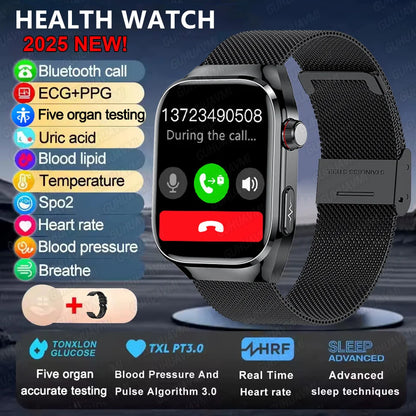 Smart Watch 2025 with Micro Physical Examination ECG, Uric Acid and Body Fat Monitoring, Bluetooth Calling
