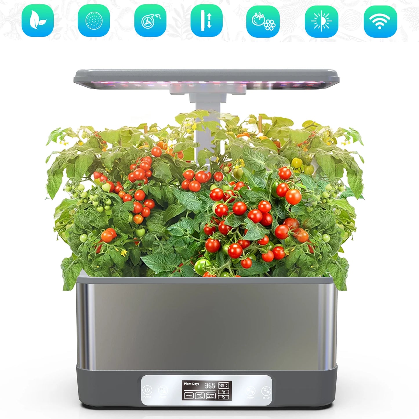 Indoor Hydroponic Garden System with 8-Pod Capacity and LED Grow Lights - Remote Controlled