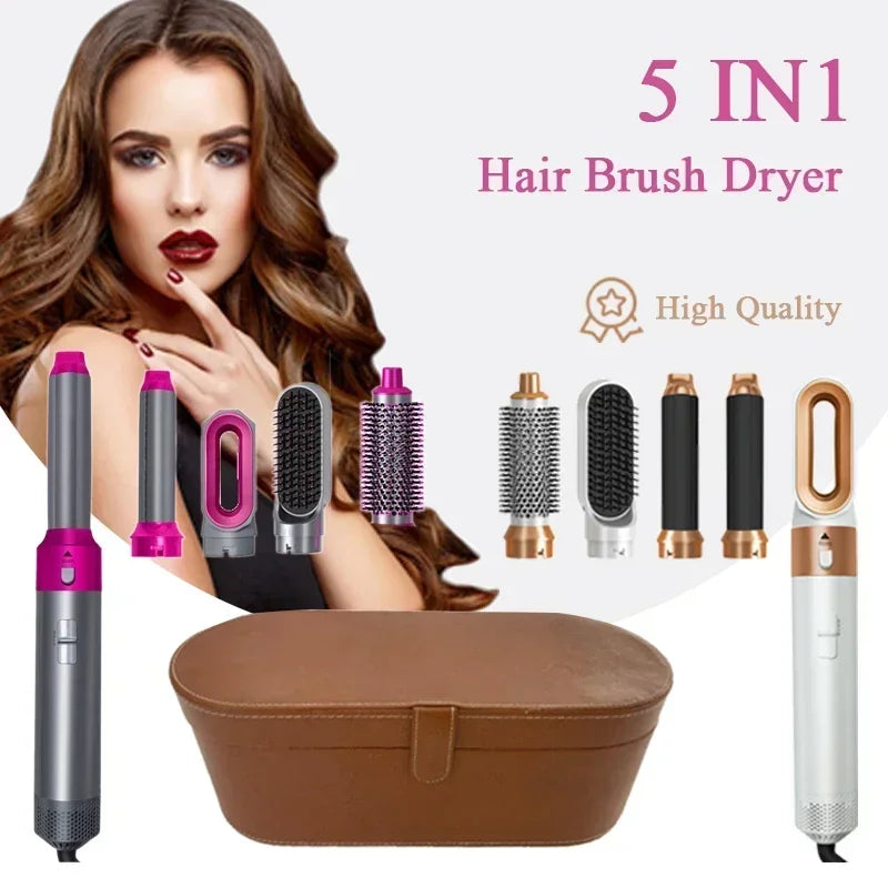5-in-1 Professional Hair Dryer, Styling Tool Set, Hot Comb, Curling Iron, and Hair Straightener
