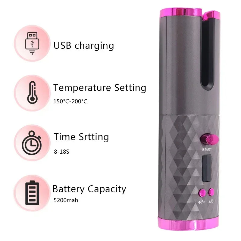 Wireless Automatic Hair Curler with Anti-Scald Technology USB Charging,