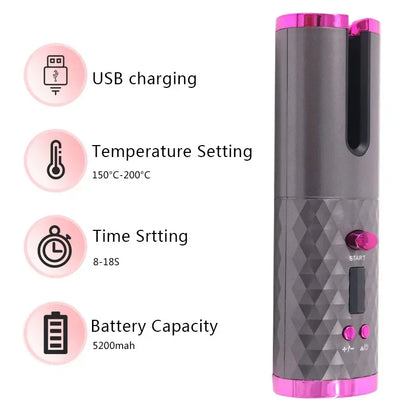 Wireless Automatic Hair Curler with Anti-Scald Technology USB Charging,