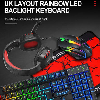 TF800 4-in-1 Gaming Combo: Wired Mouse, Keyboard, Earphones, and Extra-Large LED Rainbow Backlit Mousepad for PC and Laptop
