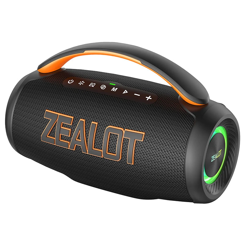 Zealot P12 60W Portable Bluetooth Speaker with IPX6 Waterproofing, Ergonomic Handle, Adjustable Lighting, TF and USB Connectivity