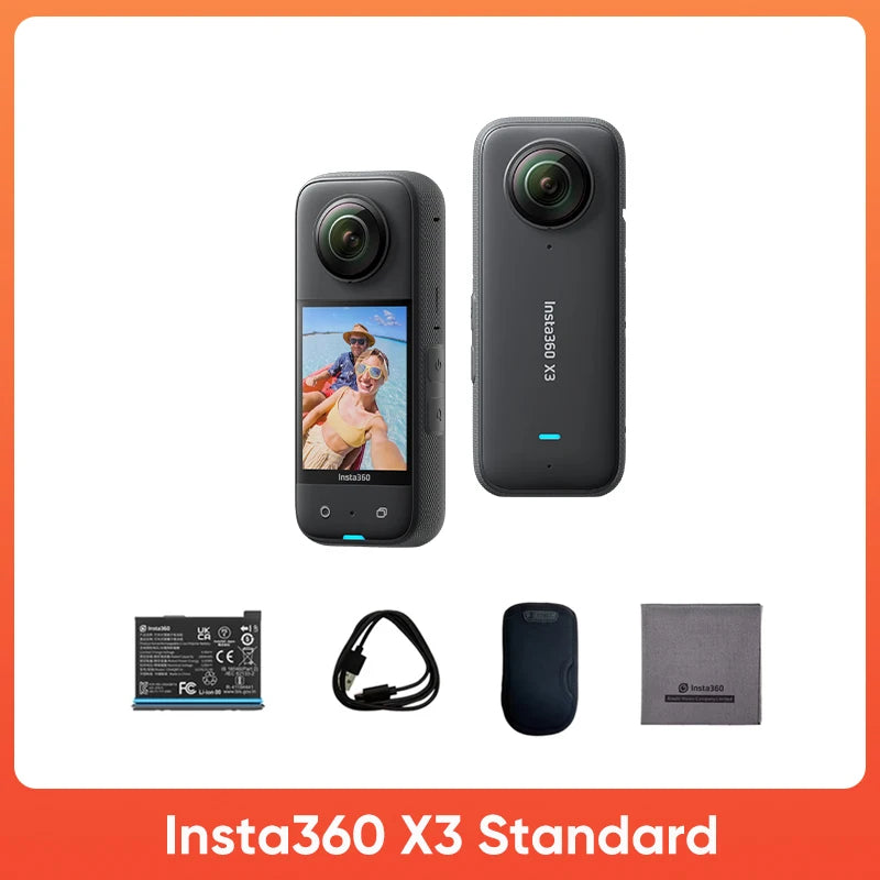 Insta 360 X3 - Waterproof 360 Action Camera with 1/2" 48MP Sensors, 5.7K 360 Active HDR Video, 72MP Photo, and 4K Single-Lens Capability