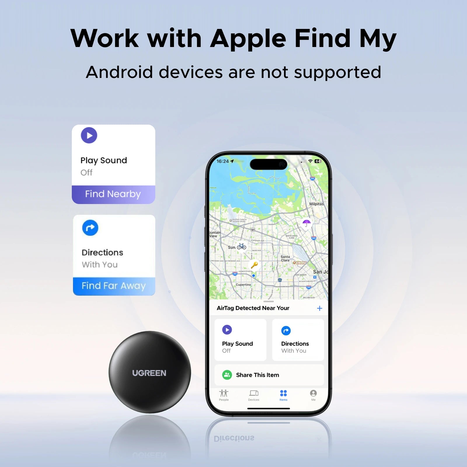 UGreen SmartTrack Link Bluetooth GPS Tracker with Apple Find My Integration for Earbuds, Luggage, and MFi Devices