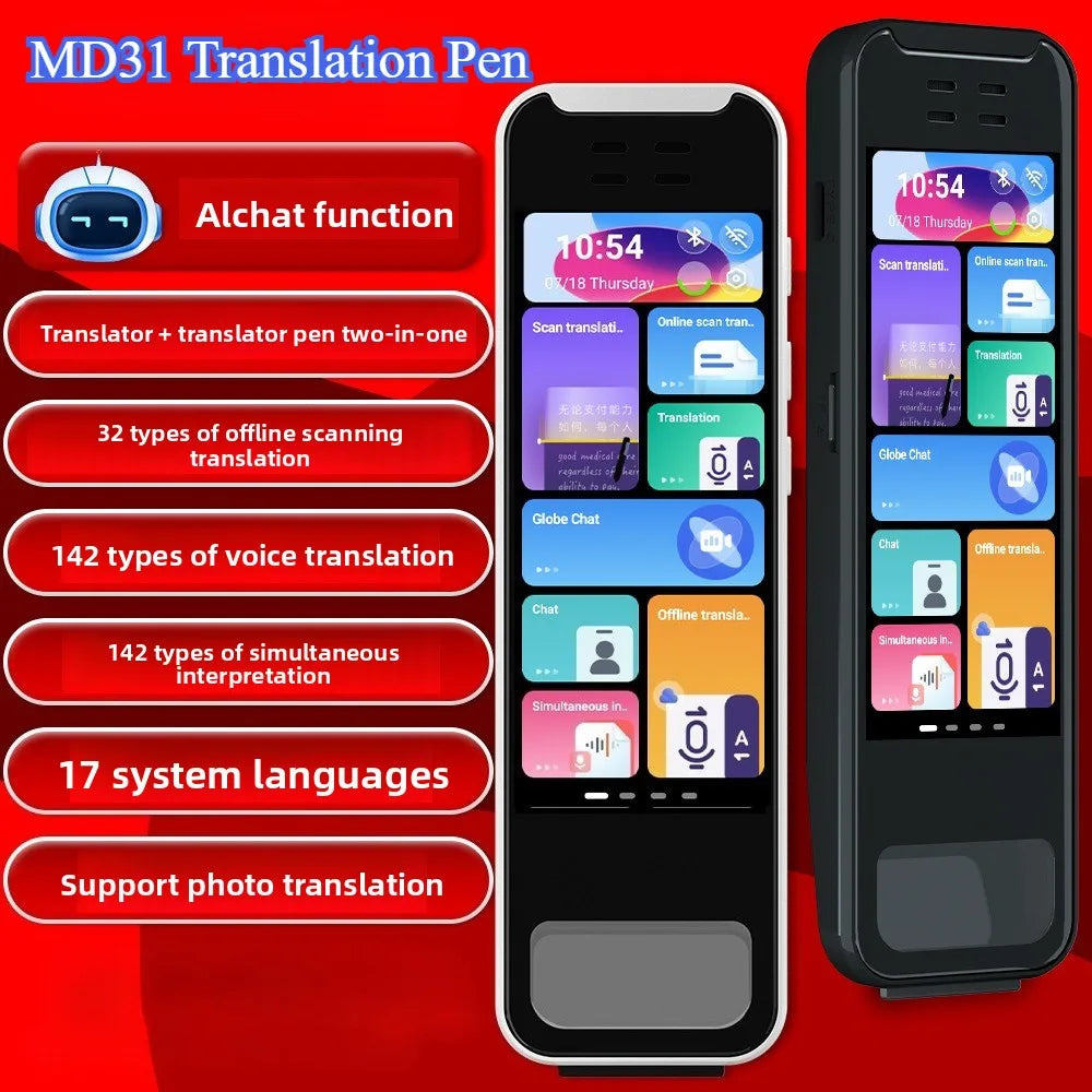 Intelligent Translation Pen with ChatGPT Scanning and Text Conversion in 142 Languages, 32 Offline Translation Capabilities