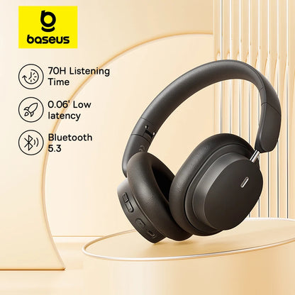 Baseus Bowie D05 Wireless Headphones with 3D Spatial Audio, Bluetooth 5.3, 40mm Drivers, Foldable Over-Ear Design, 70 Hours Battery Life