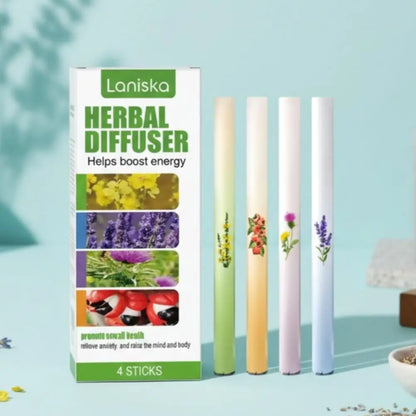 Laniska Herbal Diffuser Energy Boosting Aromatherapy Sticks - 4 Pack with Orangutan Mullein for Enhanced Breathing and Freshness
