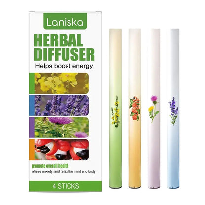 Laniska Herbal Diffuser Energy Boosting Aromatherapy Sticks - 4 Pack with Orangutan Mullein for Enhanced Breathing and Freshness