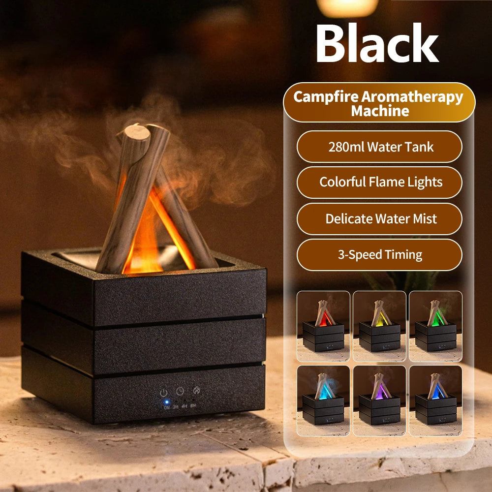 Ultrasonic Aroma Diffuser with Simulated Flame and LED Light - Bonfire Air Humidifier and Essential Oil Fogger