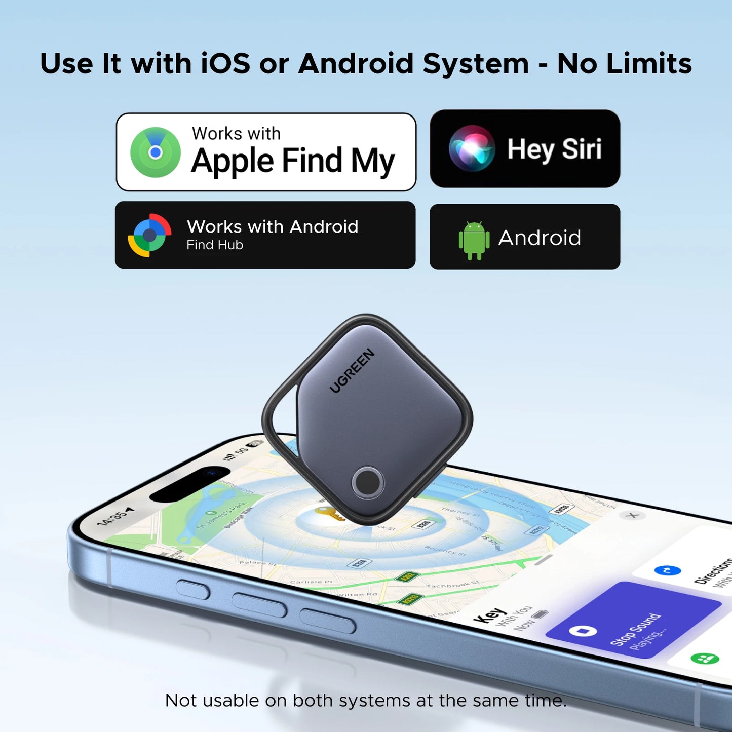 UGreen Dual System Compatible Smart Finder for Apple Find My (iOS) and Find Hub App (Android) Bluetooth Tracker Card