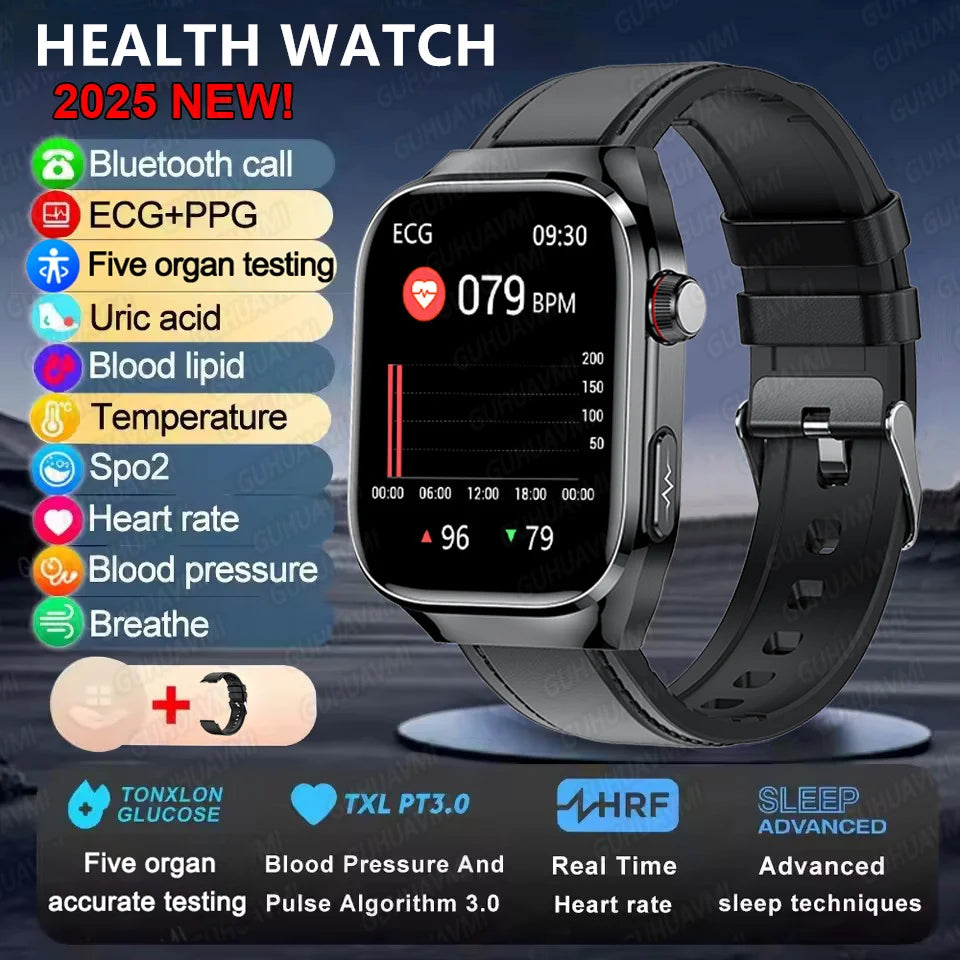 Smart Watch 2025 with Micro Physical Examination ECG, Uric Acid and Body Fat Monitoring, Bluetooth Calling
