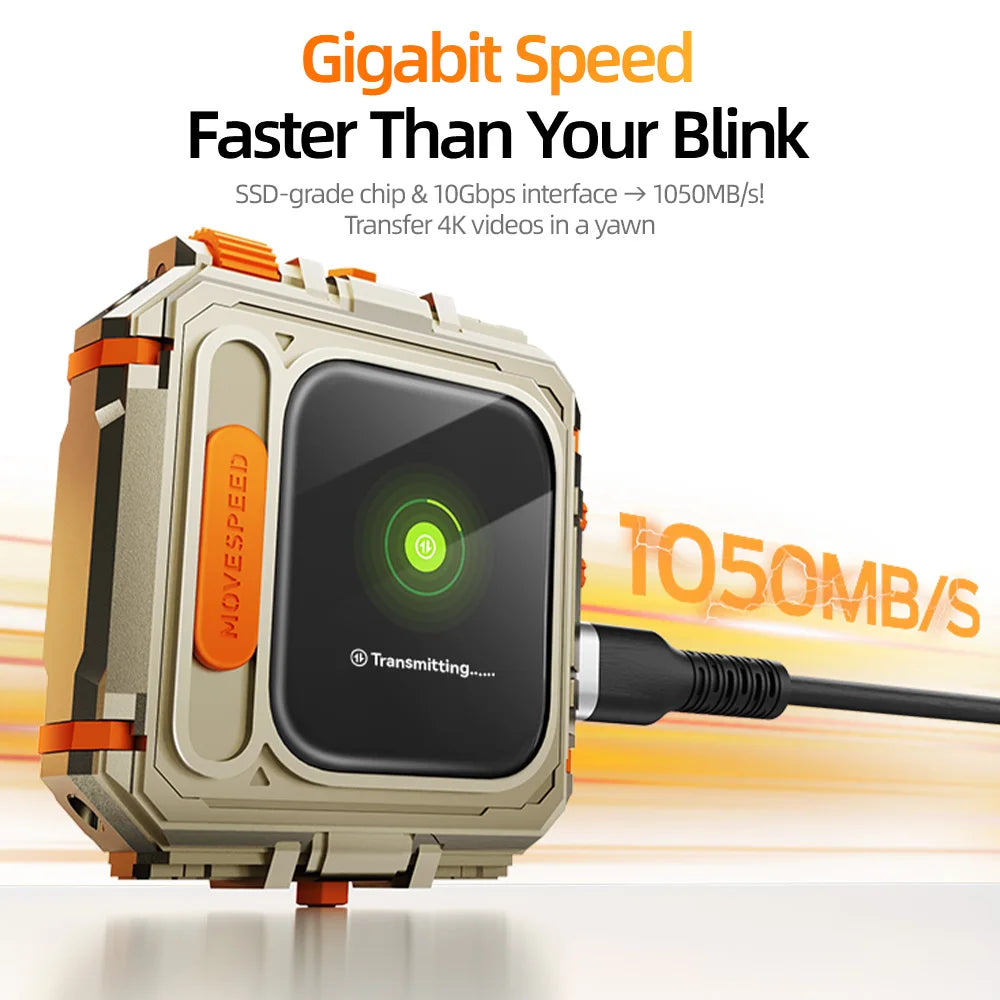 MOVESPEED GD10 2TB/1TB External SSD with Touchscreen Encryption, 1050Mb/s USB 3.2 Gen 2 Type-C Hard Drive for iPhone 15/16, PS4, PS5, and PC